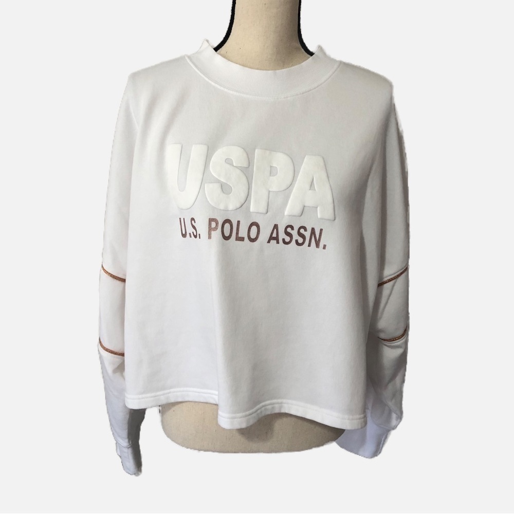 USPA Boxy Cropped Sweatshirt White XL Copper Long Sleeve